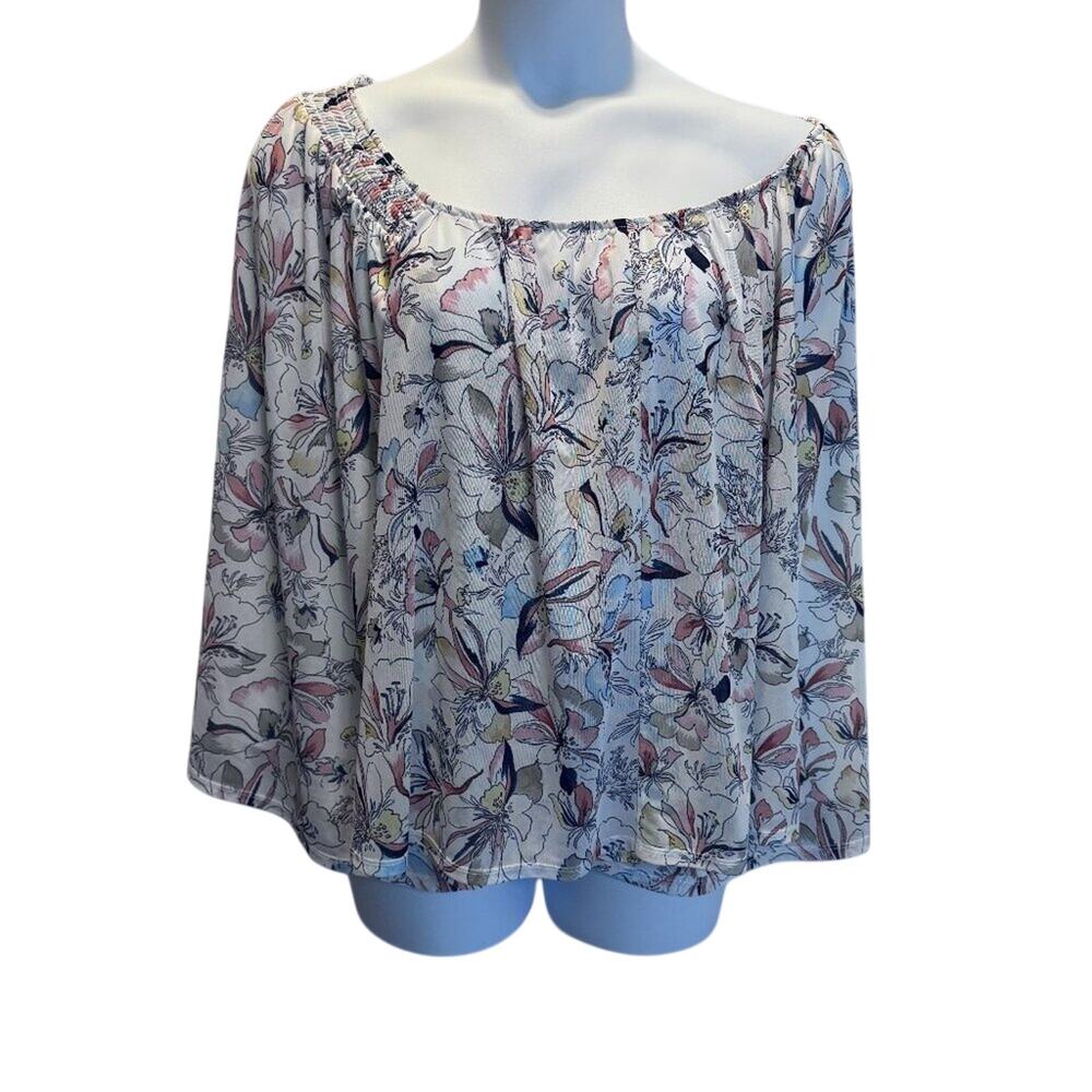 Lane Bryant Plus 22/24 Floral Off the Shoulder Blouse Flutter Sleeve Peasant Top